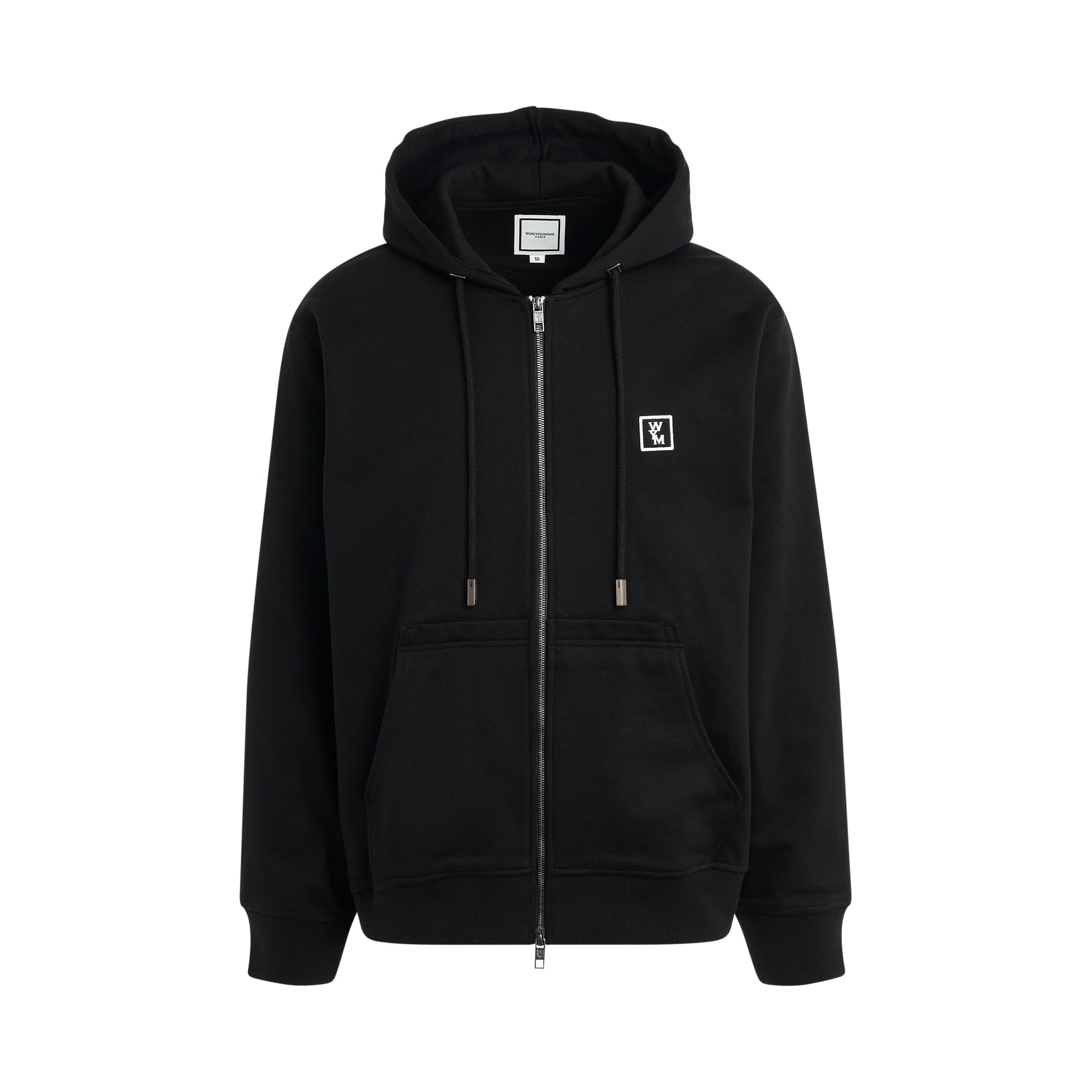 Logo Embroidered Zip Hoodie in Black