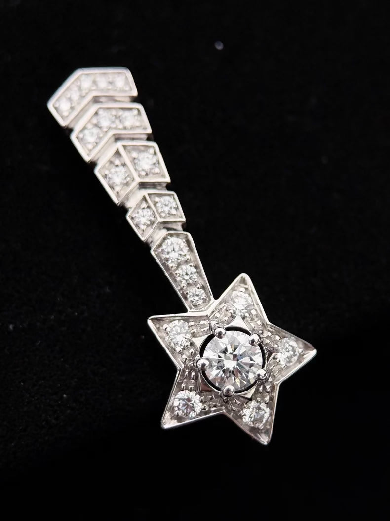 Chanel Comet 18K Gold/White Gold Full Diamond Earrings,