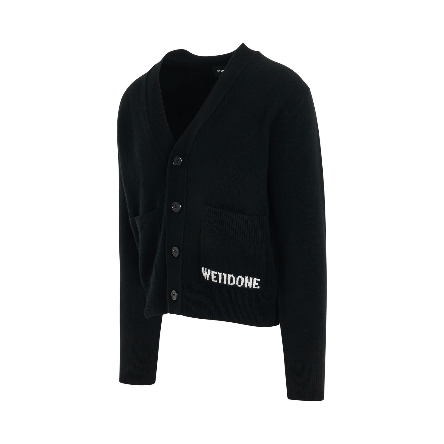 Pocket Logo Knit Cardigan in Black