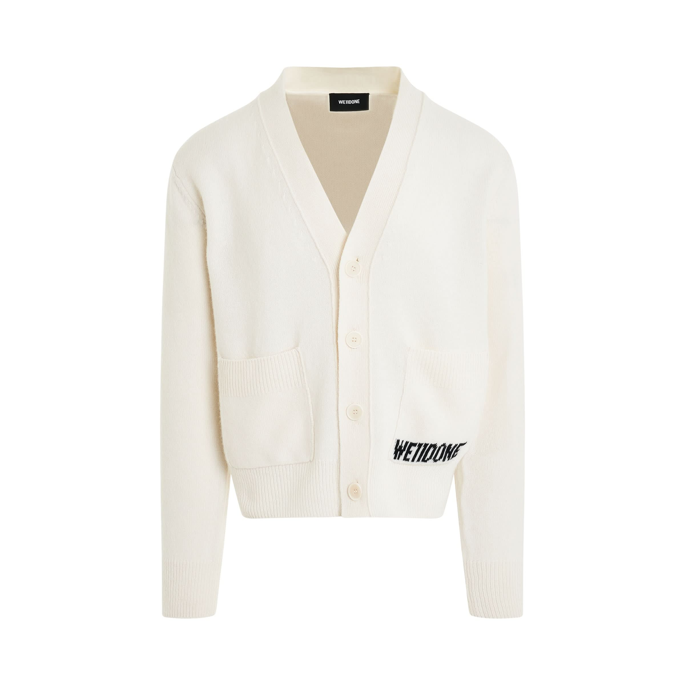 Pocket Logo Knit Cardigan in Ivory