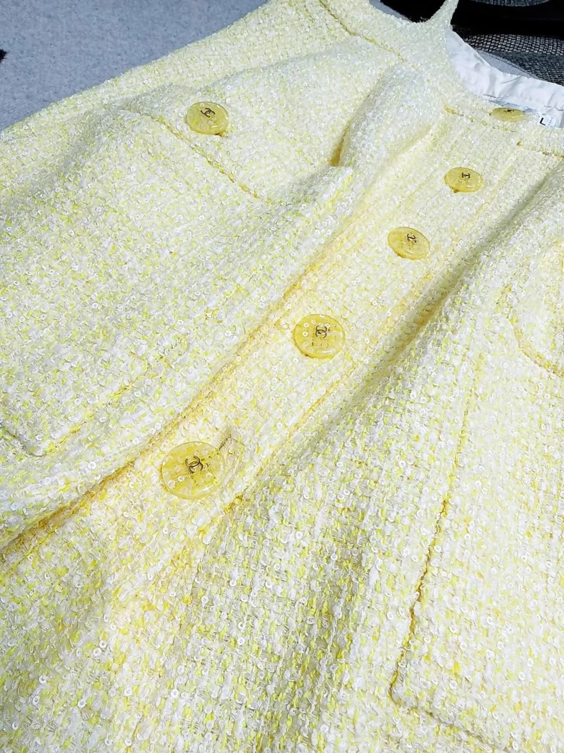 Chanel 19s Yellow Tweed Dress