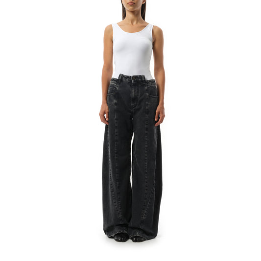 Cut Out Waistband Relaxed Fit Denim Jeans in Black