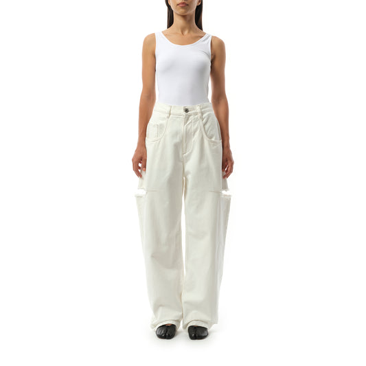 Slash Loose Fit Denim Jeans in Off White