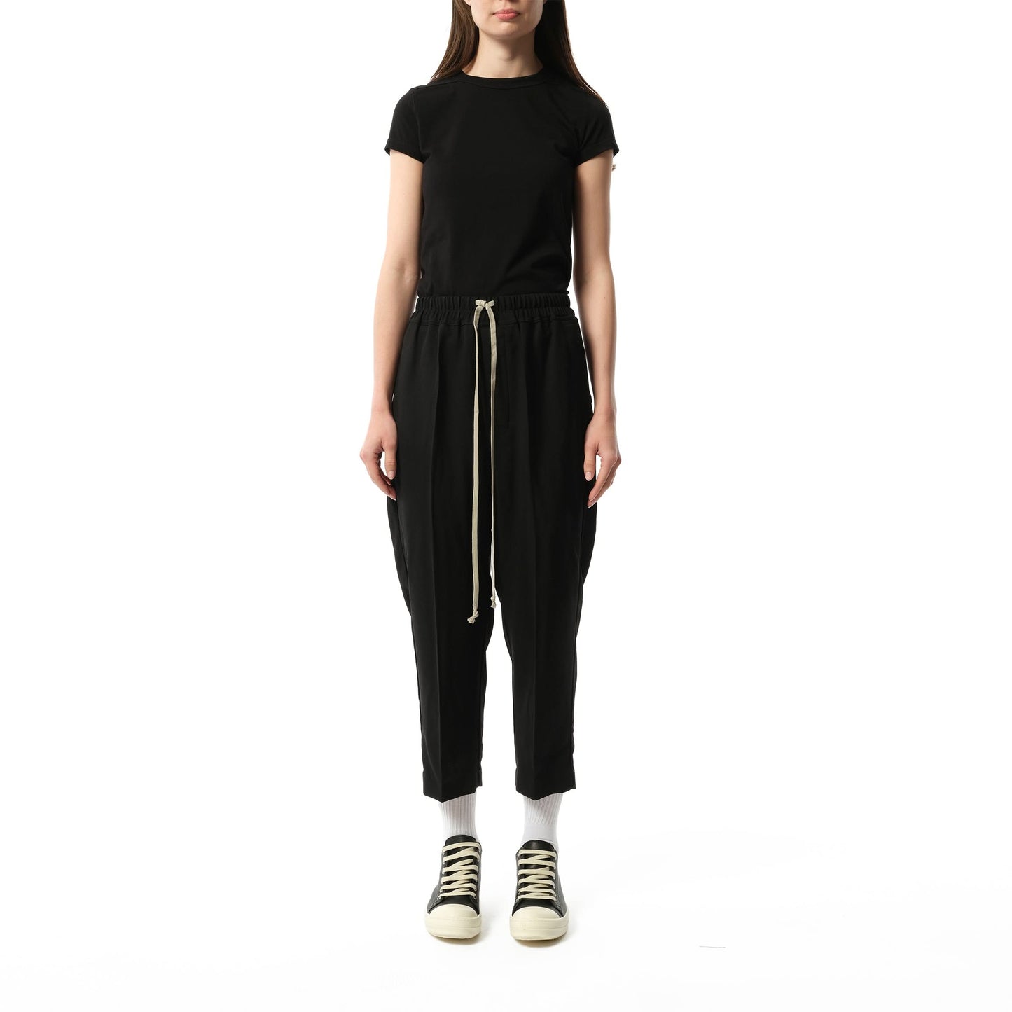 Wool Cropped Drawstring Astaires Pants in Black