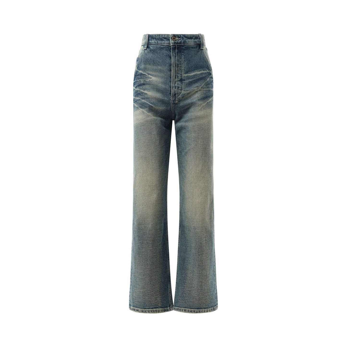 Washed Straight-Cut Jeans in Light Blue