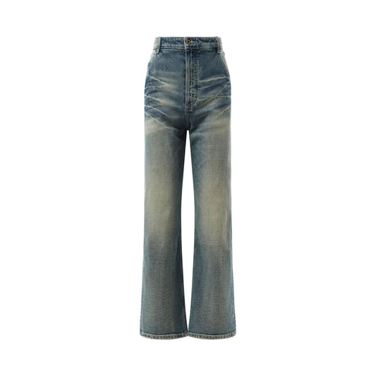 Washed Straight-Cut Jeans in Light Blue