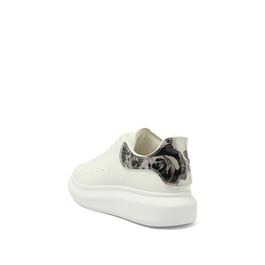 Larry Oversized Flower Print Sneaker in White/Silver