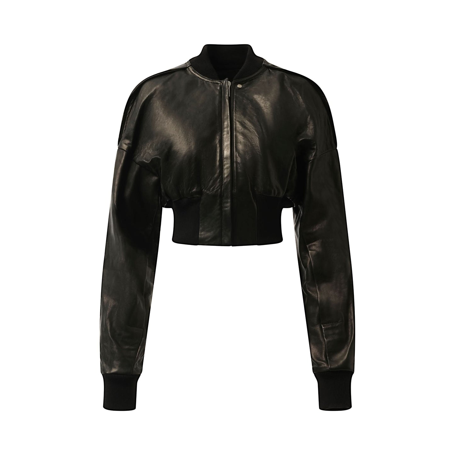 Nappa Lamb Cropped Flight Jacket in Black