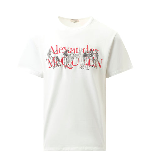 Tailor Skeleton Print T-Shirt in White/Red