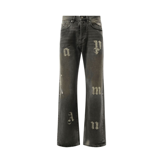 5 Pockets Logo Patch Denim Pants in Black/Black