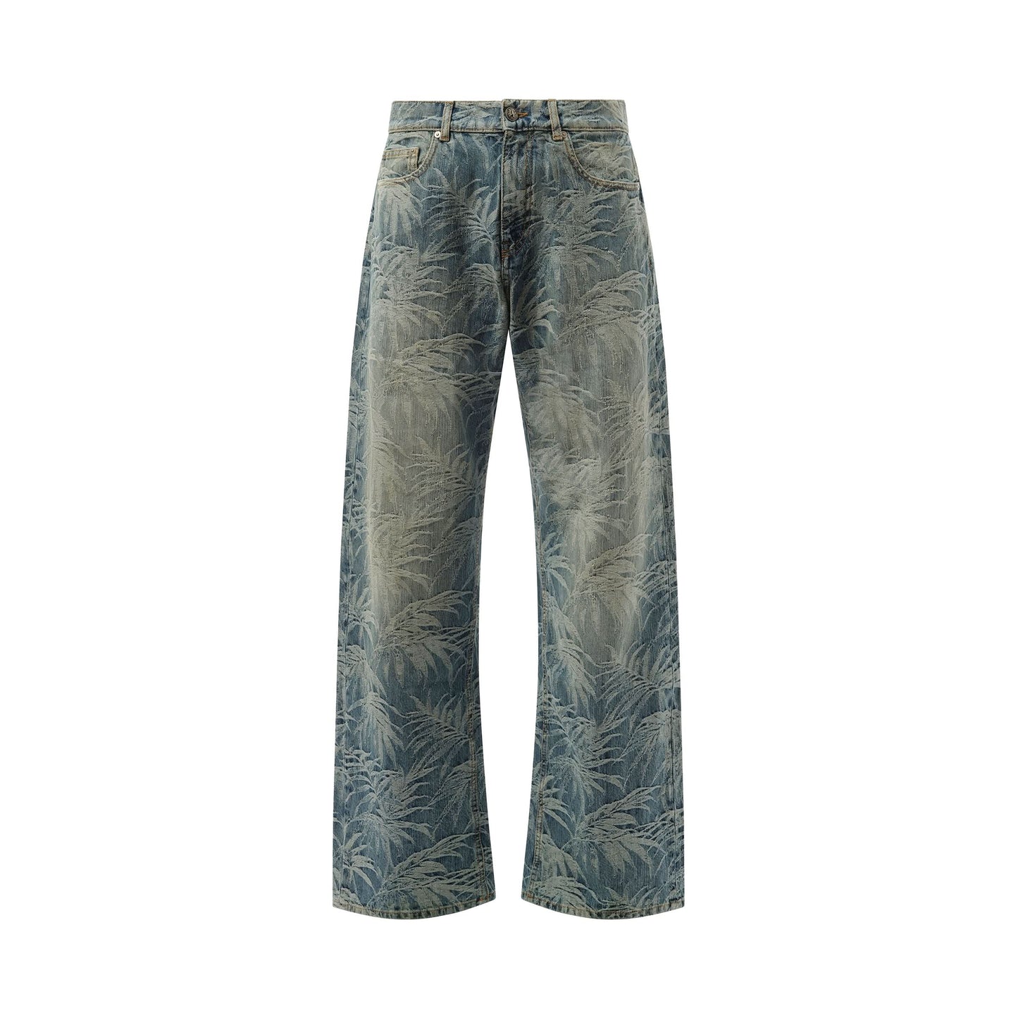 Loose 5 Pocket Palms Wash Denim Pants in Indigo Blue