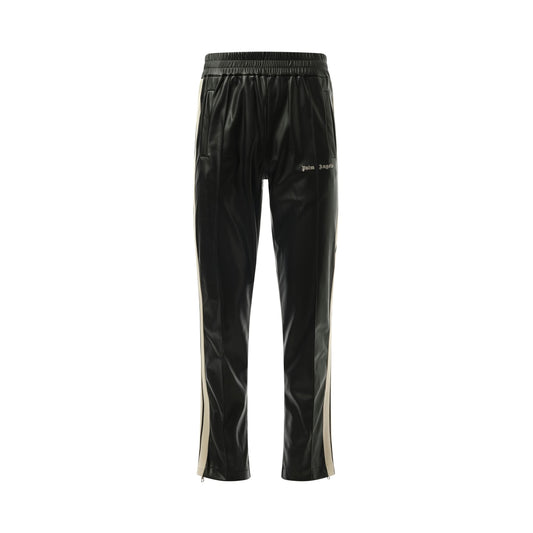 Leather Effect Track Pants in Black/Off White