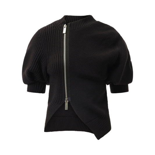 Zip-Up Knit Blouson in Black