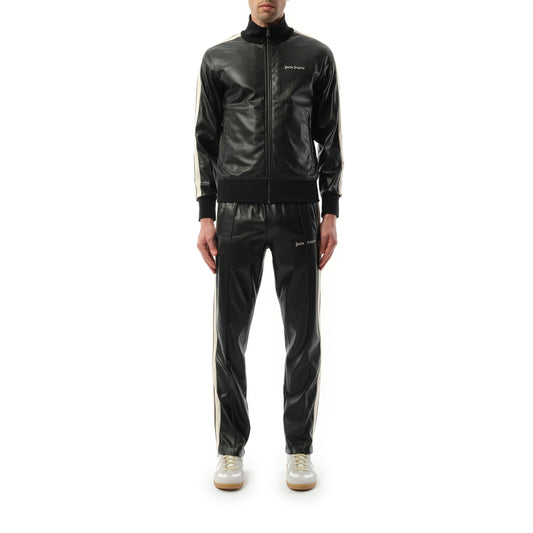 Leather Effect Track Jacket in Black/Off White