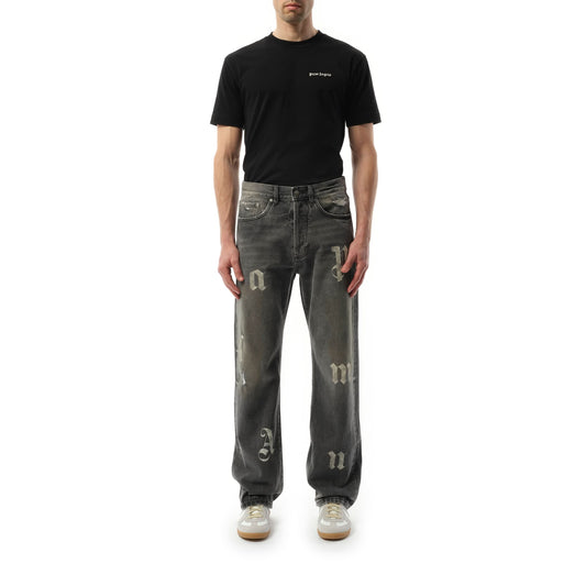 5 Pockets Logo Patch Denim Pants in Black/Black