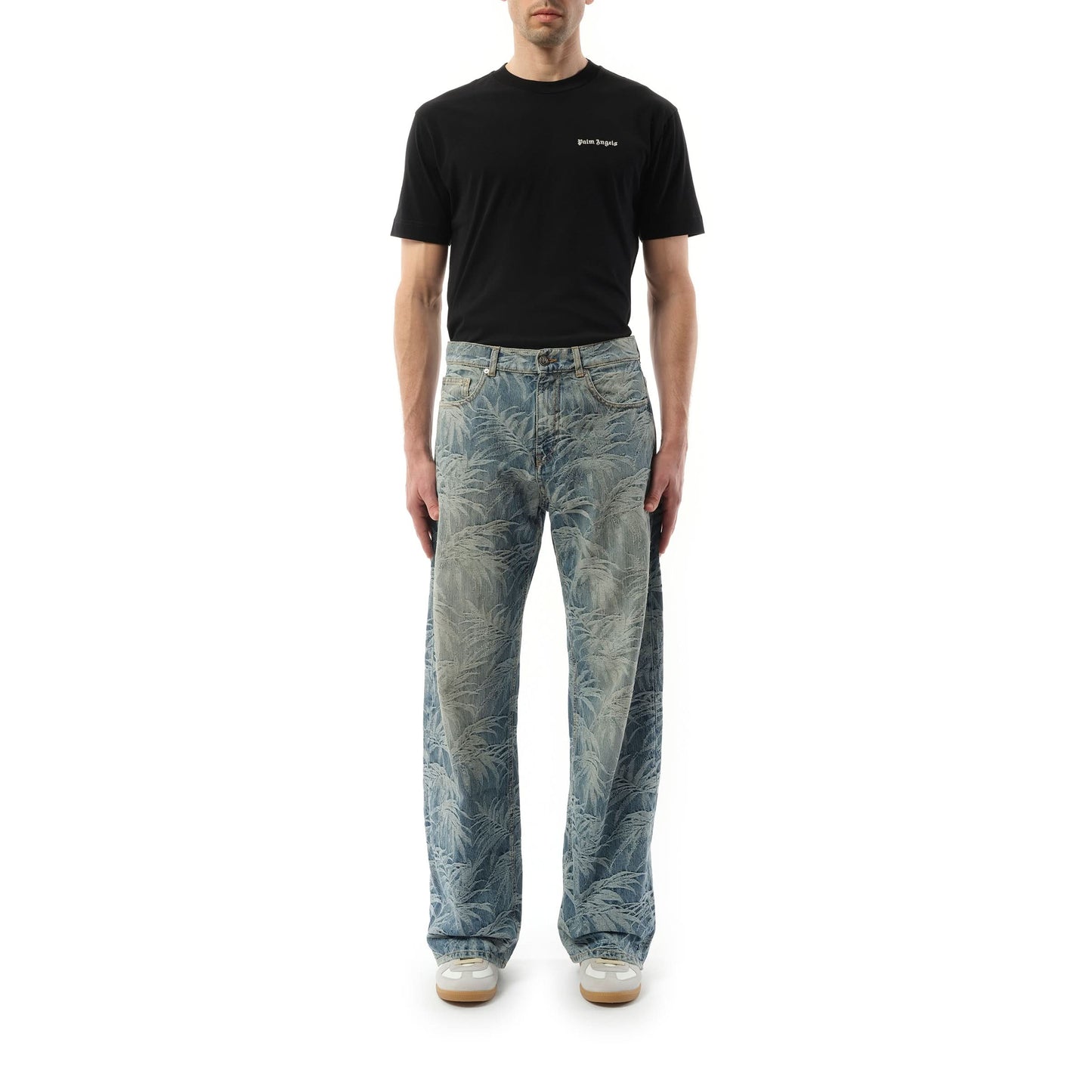 Loose 5 Pocket Palms Wash Denim Pants in Indigo Blue