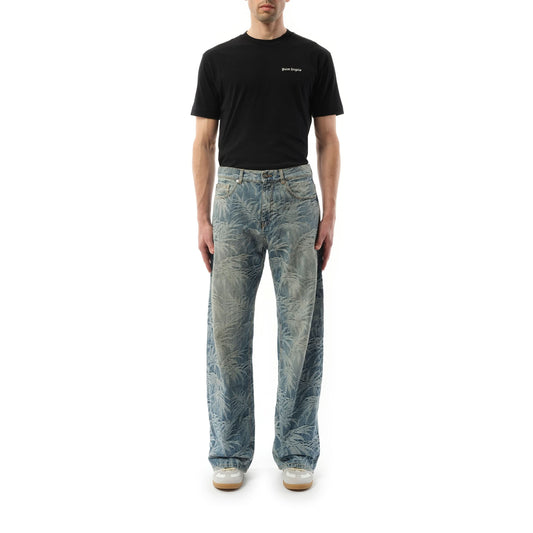 Loose 5 Pocket Palms Wash Denim Pants in Indigo Blue