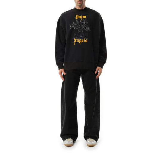 Palms Pencil Crewneck Sweatshirt in Black/Light Orange