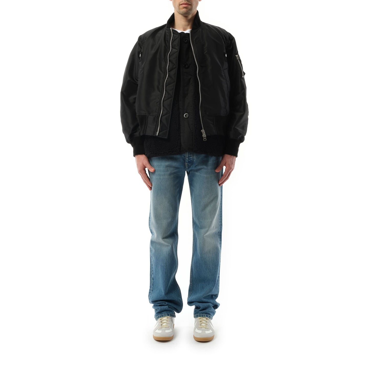 Nylon Twill Shearling Blouson in Black