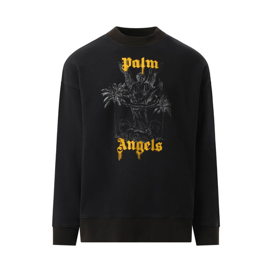 Palms Pencil Crewneck Sweatshirt in Black/Light Orange