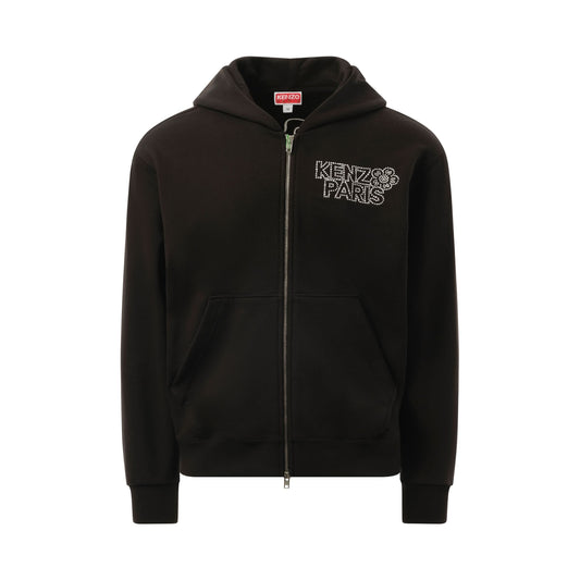 Constellation Embroidered Zip-Up Hoodie in Black