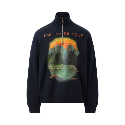 Zip-Up Scenery Sweatshirt in Dark Blue