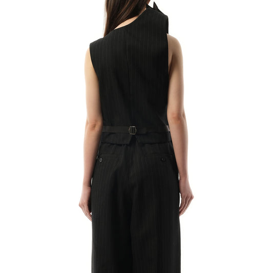 Chalk Stripe x Wool Melton Vest in Black