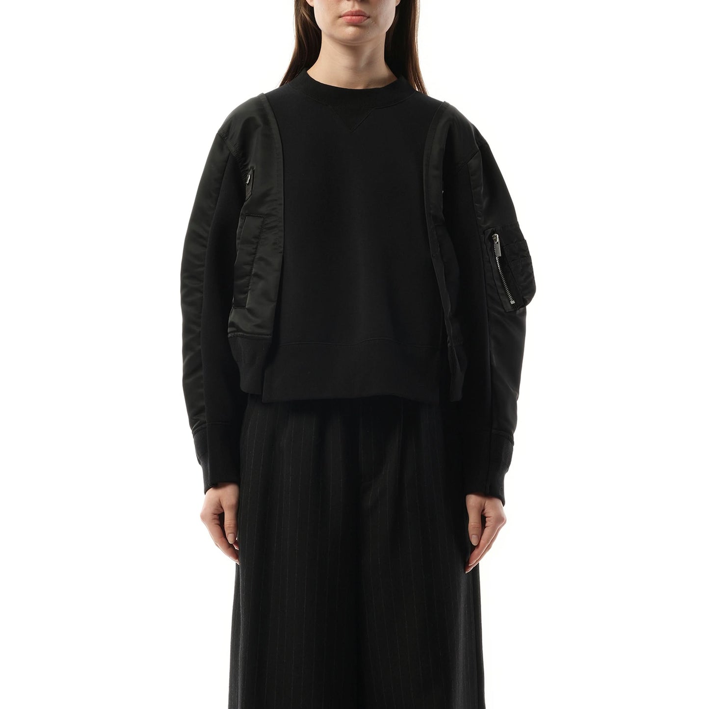 Nylon Twill x Sponge Sweat Pullover in Black