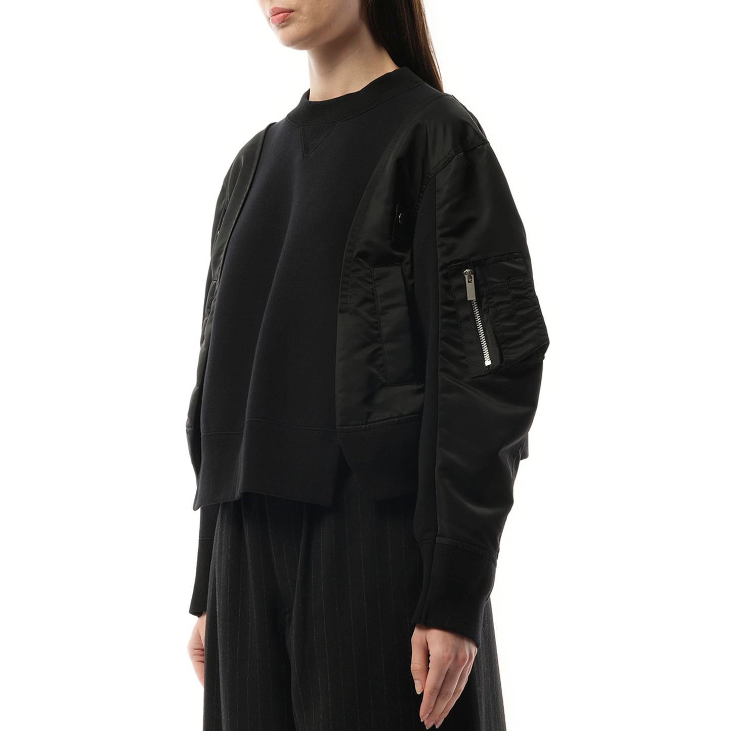 Nylon Twill x Sponge Sweat Pullover in Black