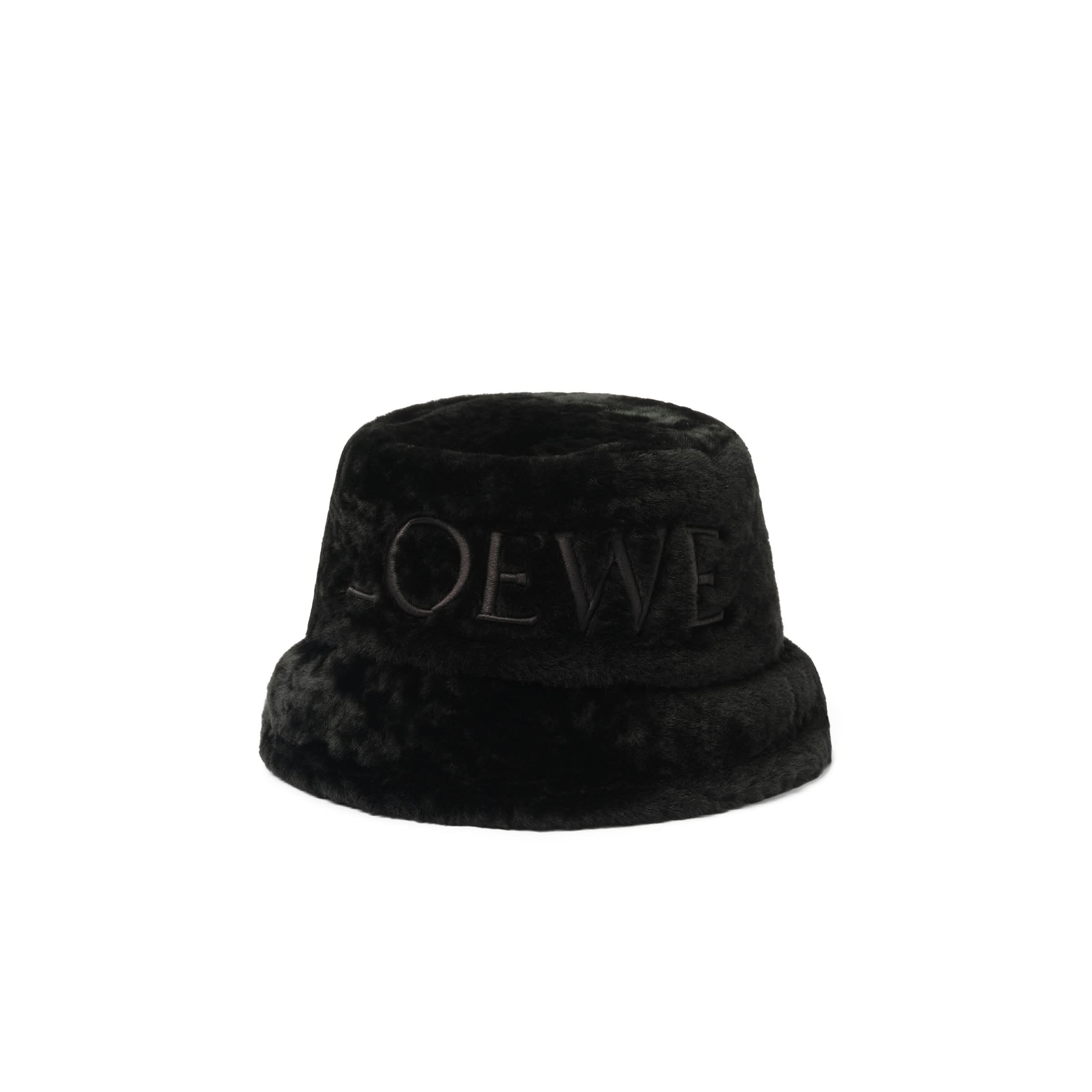 Loewe Shearling Bucket Hat in Black