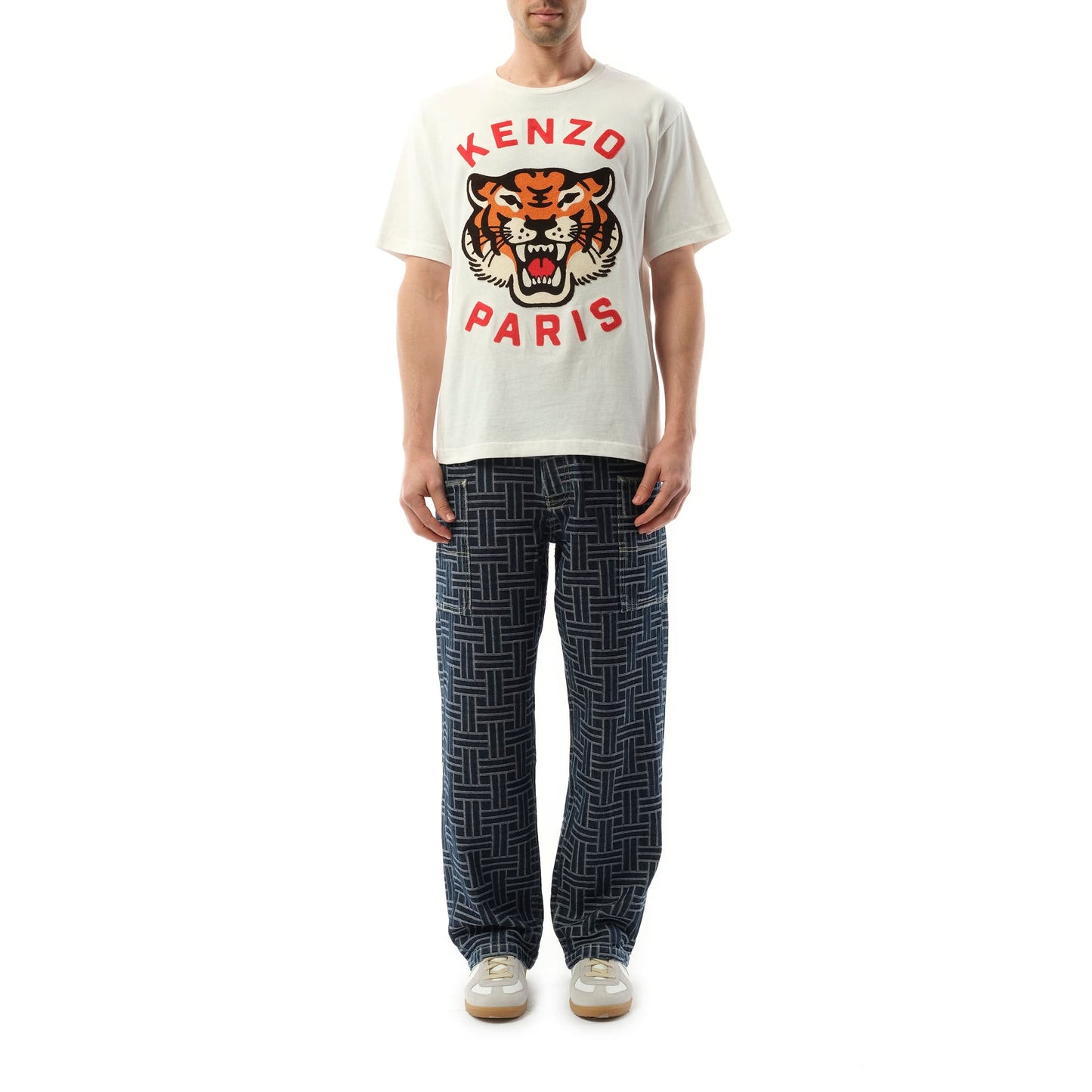 Lucky Tiger Oversize Heavy T-Shirt in Off White