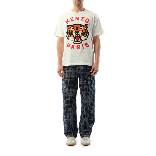 Lucky Tiger Oversize Heavy T-Shirt in Off White