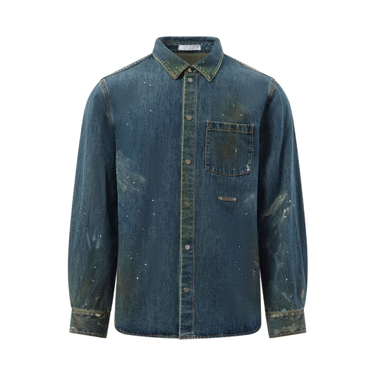 Painted Denim Shirt in Mid Indigo