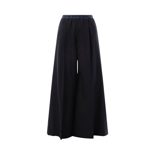 Flared Wool Trousers in Blublack