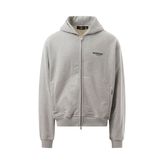 Represent Owners Club Zip Hoodie in Ash Grey/Black