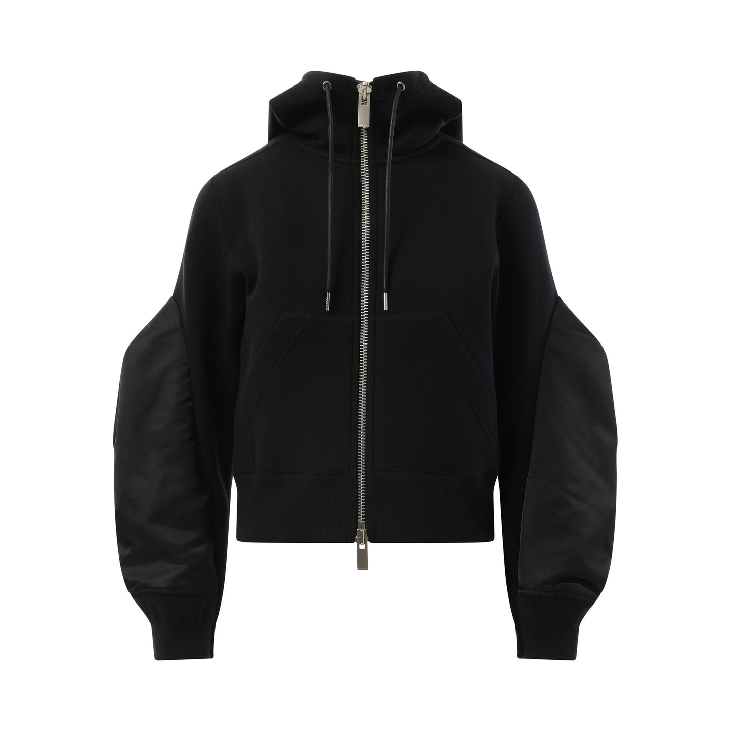 Big Sleeve Nylon Twill x Sponge Sweat Hoodie in Black