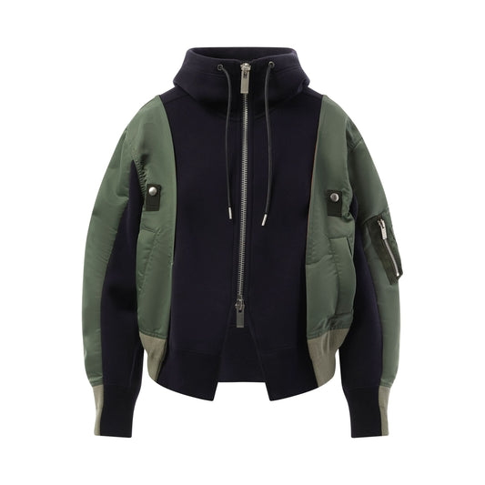 Nylon Twill x Sponge Sweat Zip-Up Hoodie in Navy/Khaki