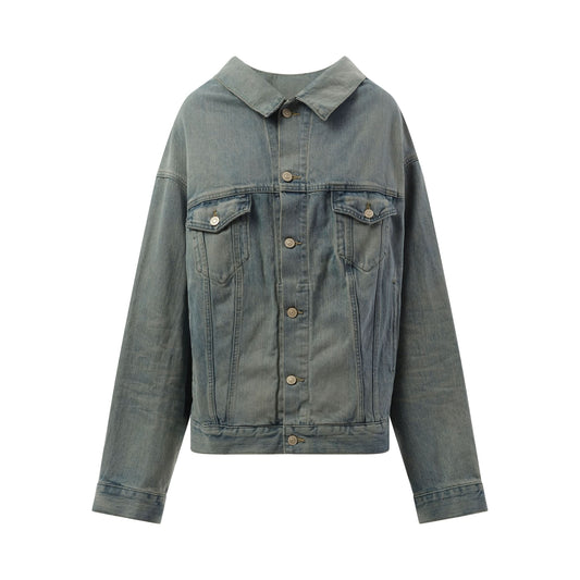 Off Shoulder Selvedge Denim Jacket in Blue