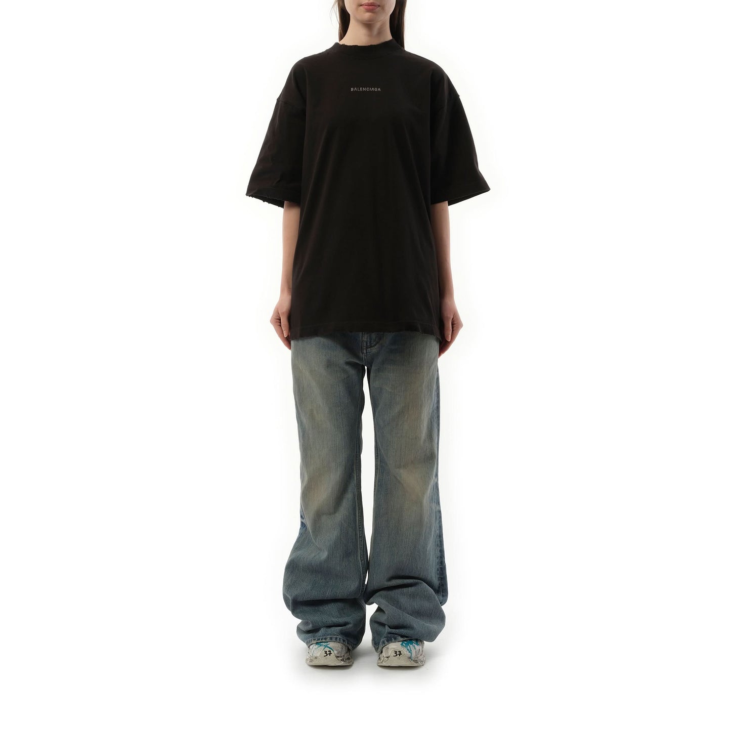 Back Strass Medium Fit T-Shirt in Faded Black