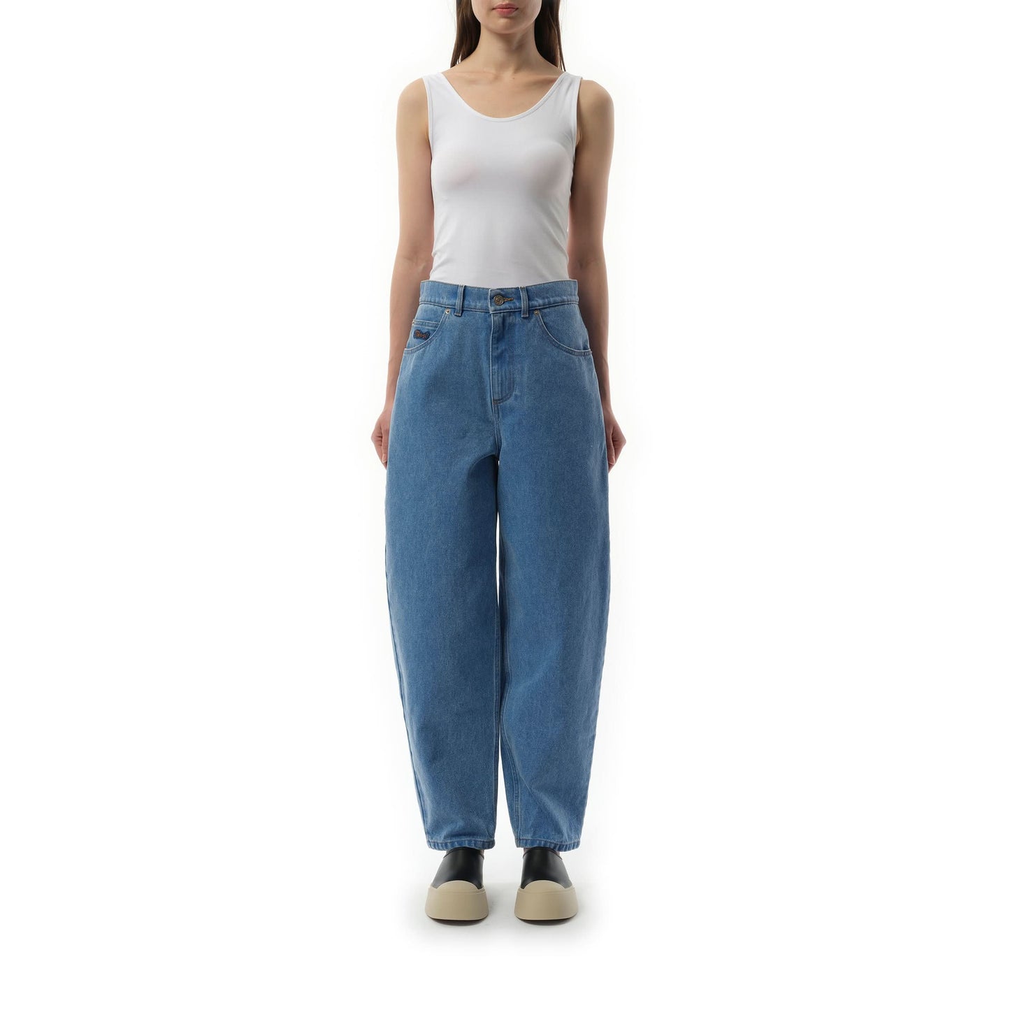 Bleach Coated Cropped Jeans in Cobalt