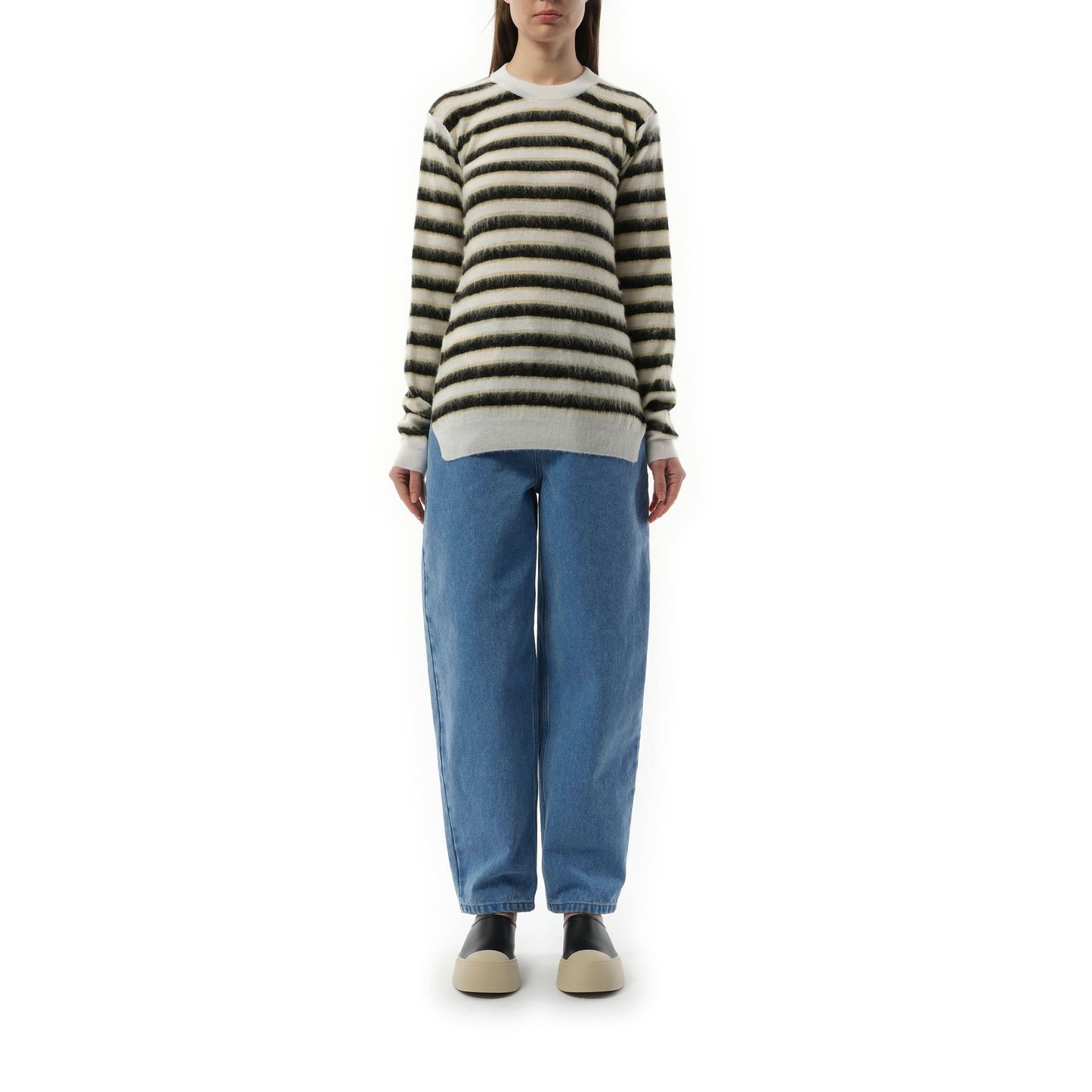 Mohair Stripe Sweater in Light Alabaster