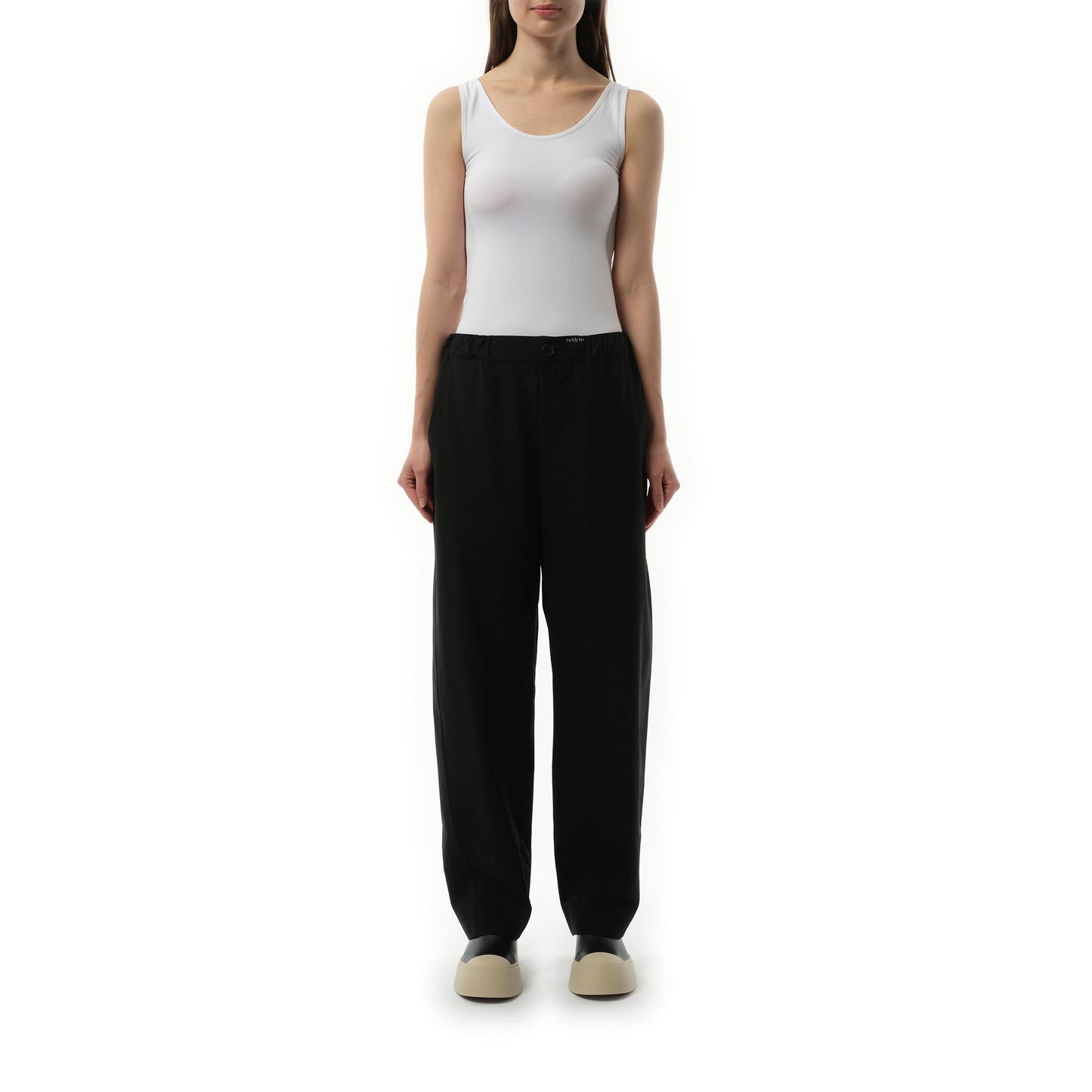 Straight Fit Light Wool Trouser in Black