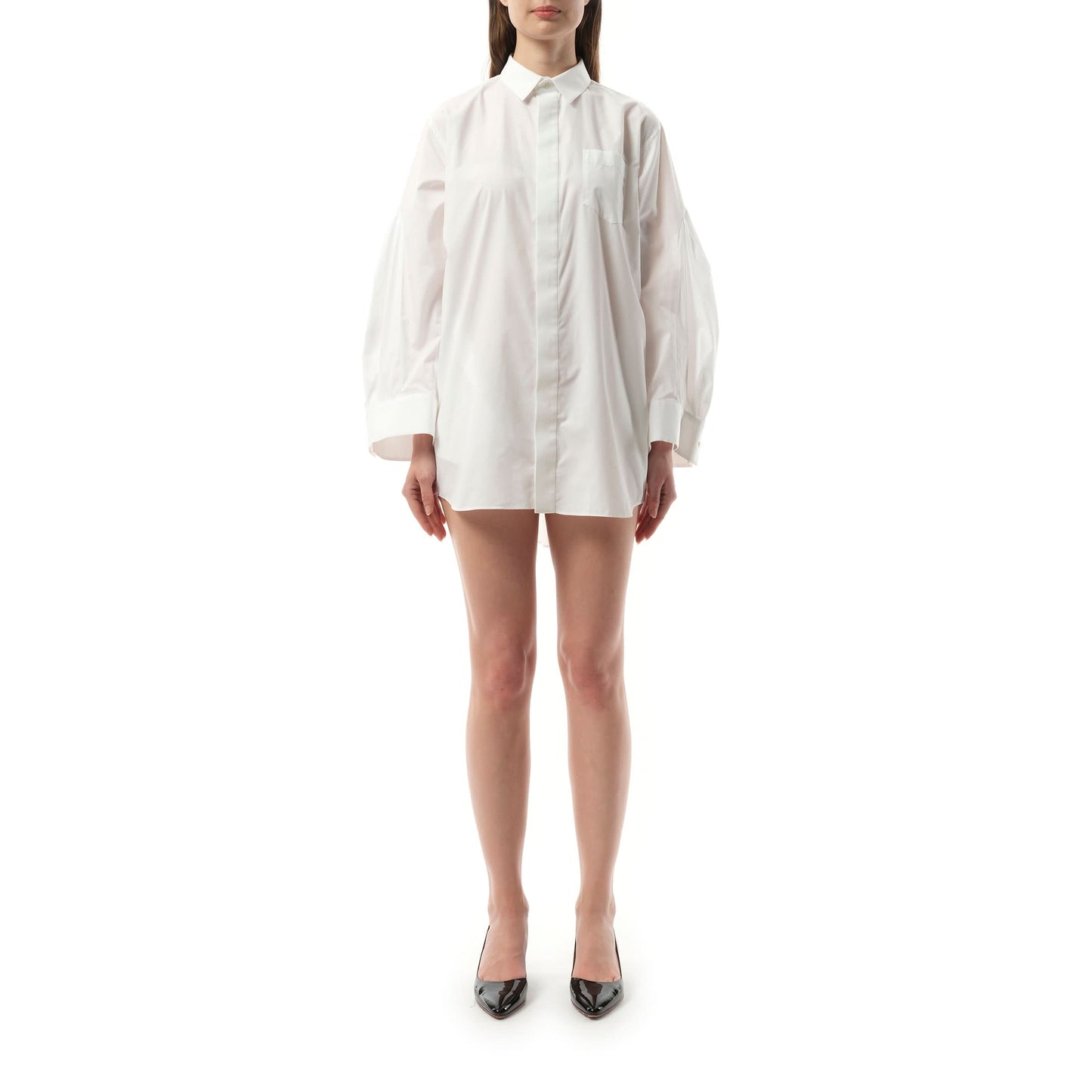 Balloon Sleeve Shirt Dress in Off White