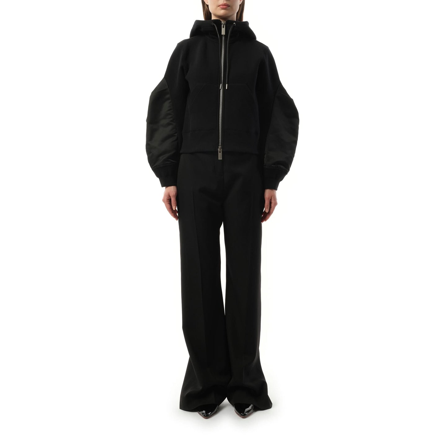 Big Sleeve Nylon Twill x Sponge Sweat Hoodie in Black