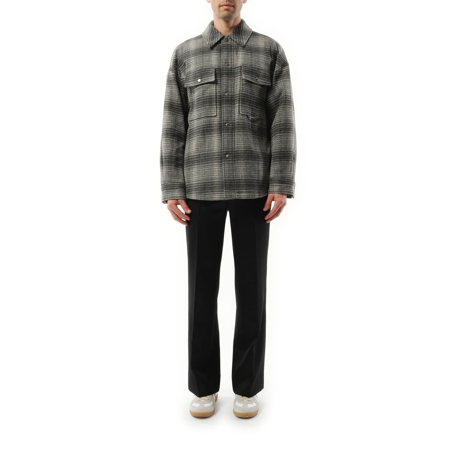 Wool Check Shirt in Grey