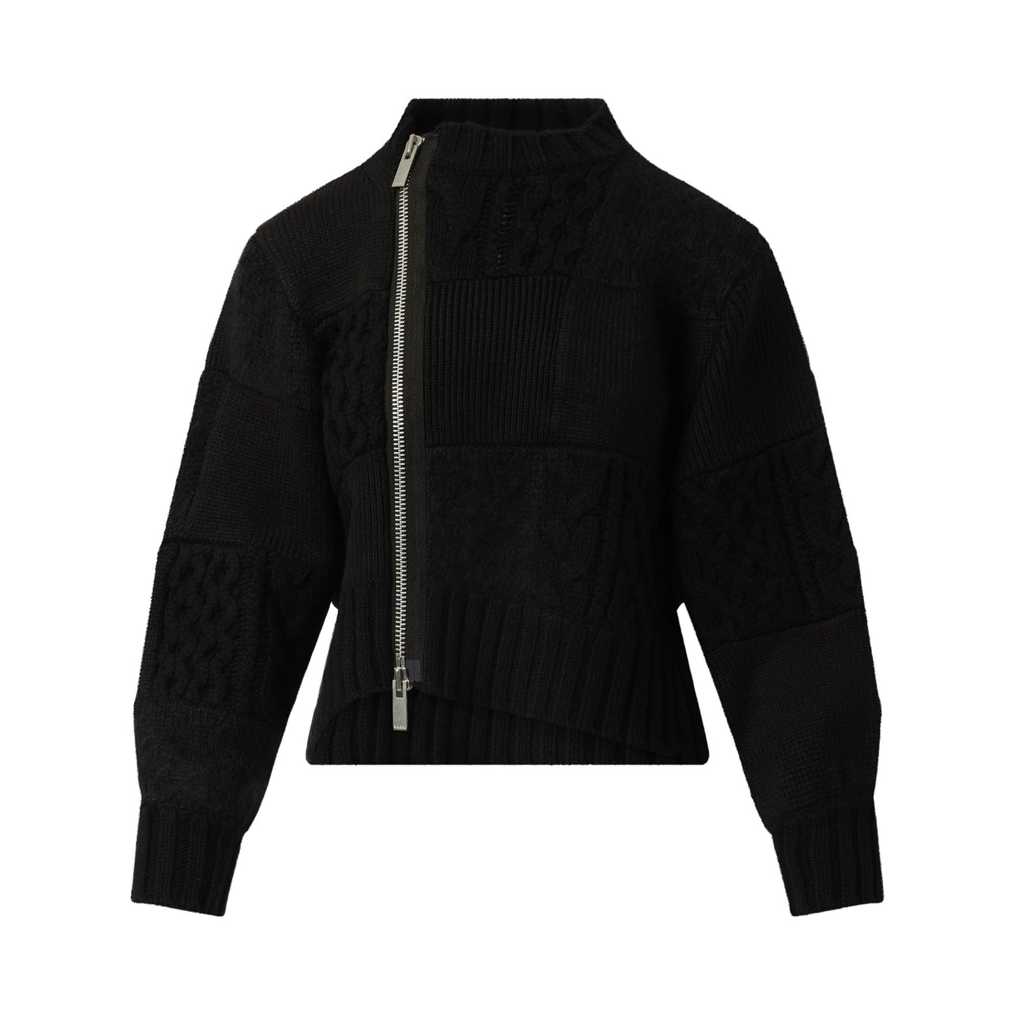 Patchwork Knit Blouson in Black