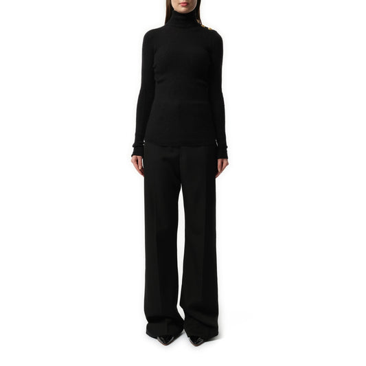 Buttoned High Neck Mohair Top in Black