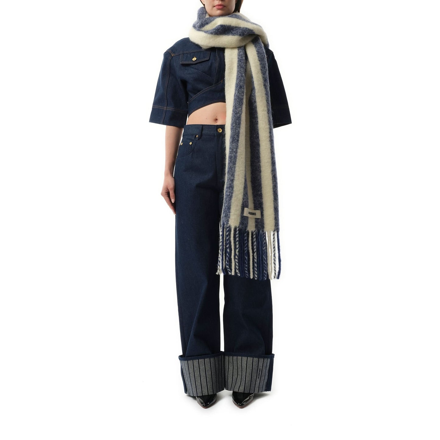 L
echarpe Carro Scarf in White/Blue Stripe