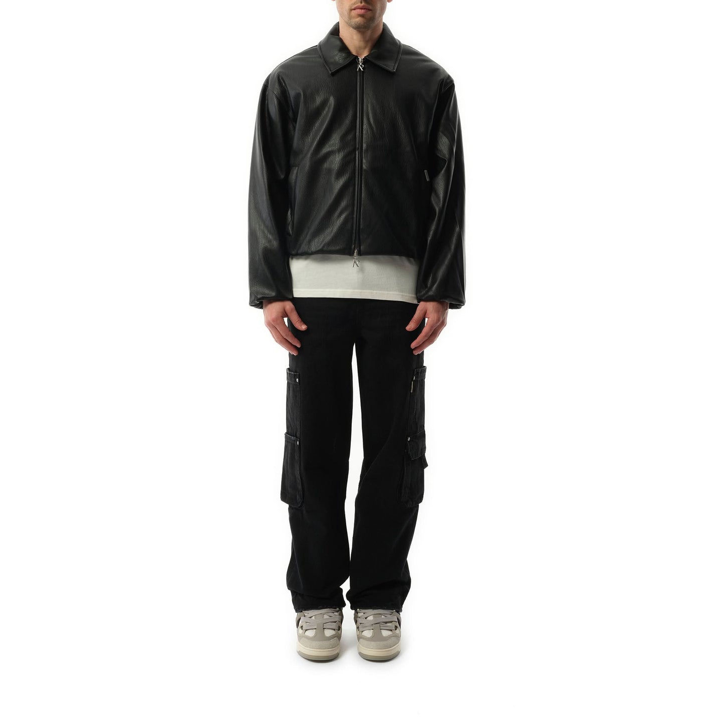 Faux Leather Bomber in Jet Black