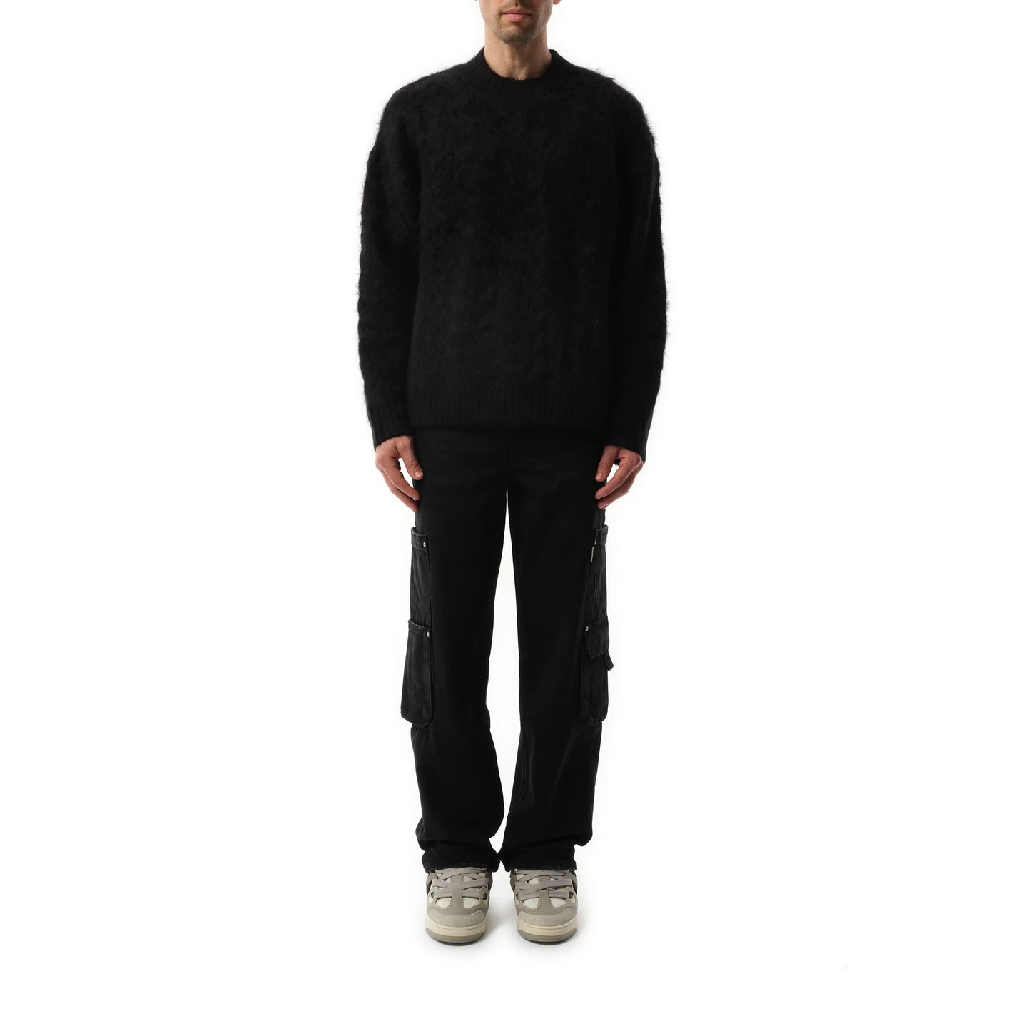 Alpaca Cable Knit Sweater in Jet Black